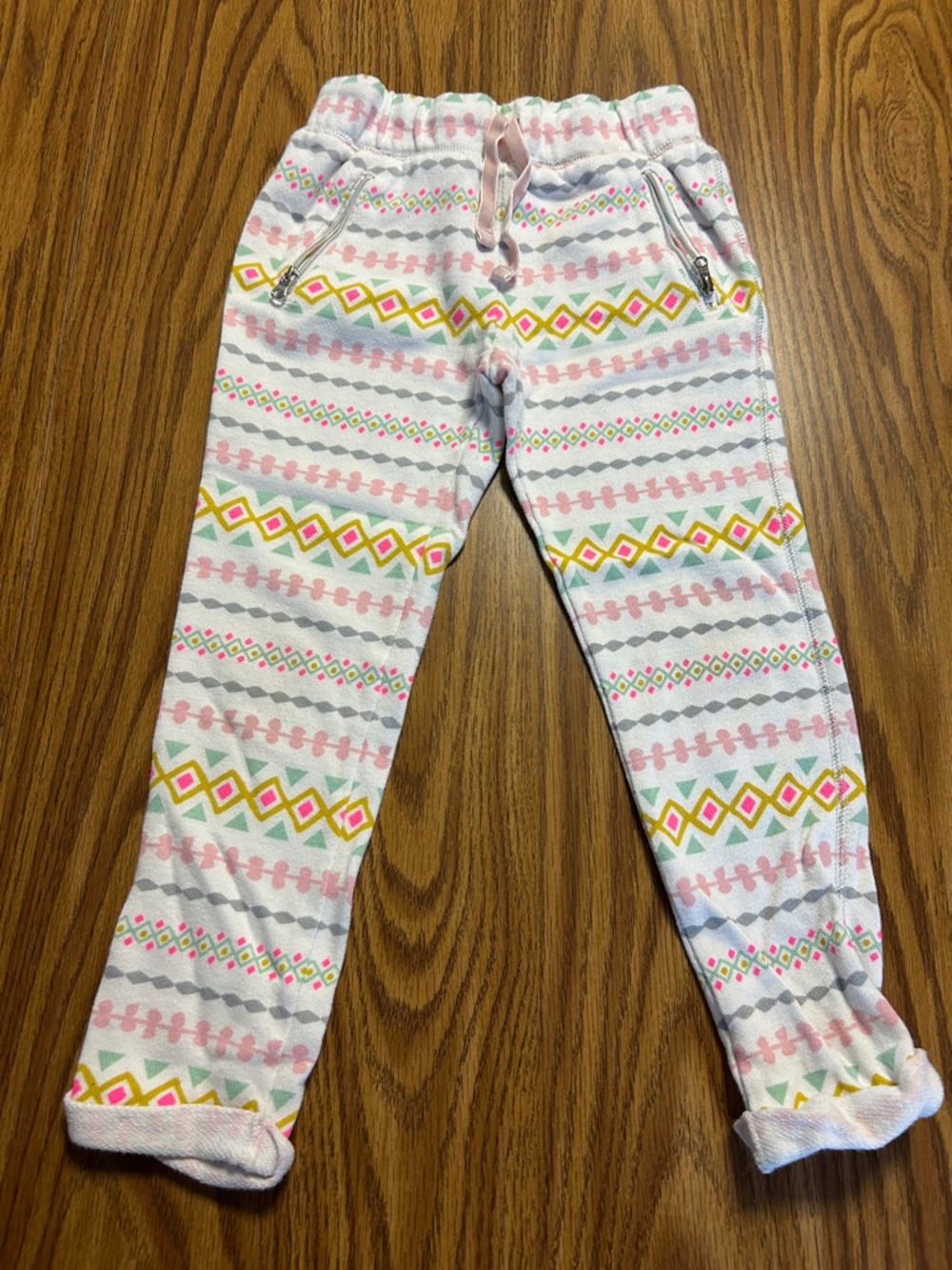 Cat & Jack White Pink Gray Yellow Patterned Girls Joggers